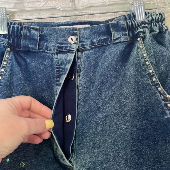 Pret Vintage Midi Denim Skirt High Waisted Emboridery studded size S - Picture 5 of 9